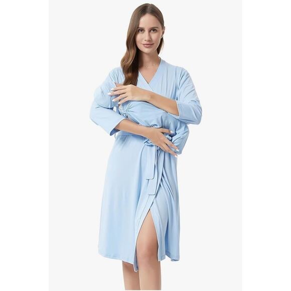 Maternity Robe and Baby Receiving Blanket, Matching Mommy Labor Delivery Robe M - Picture 1 of 9